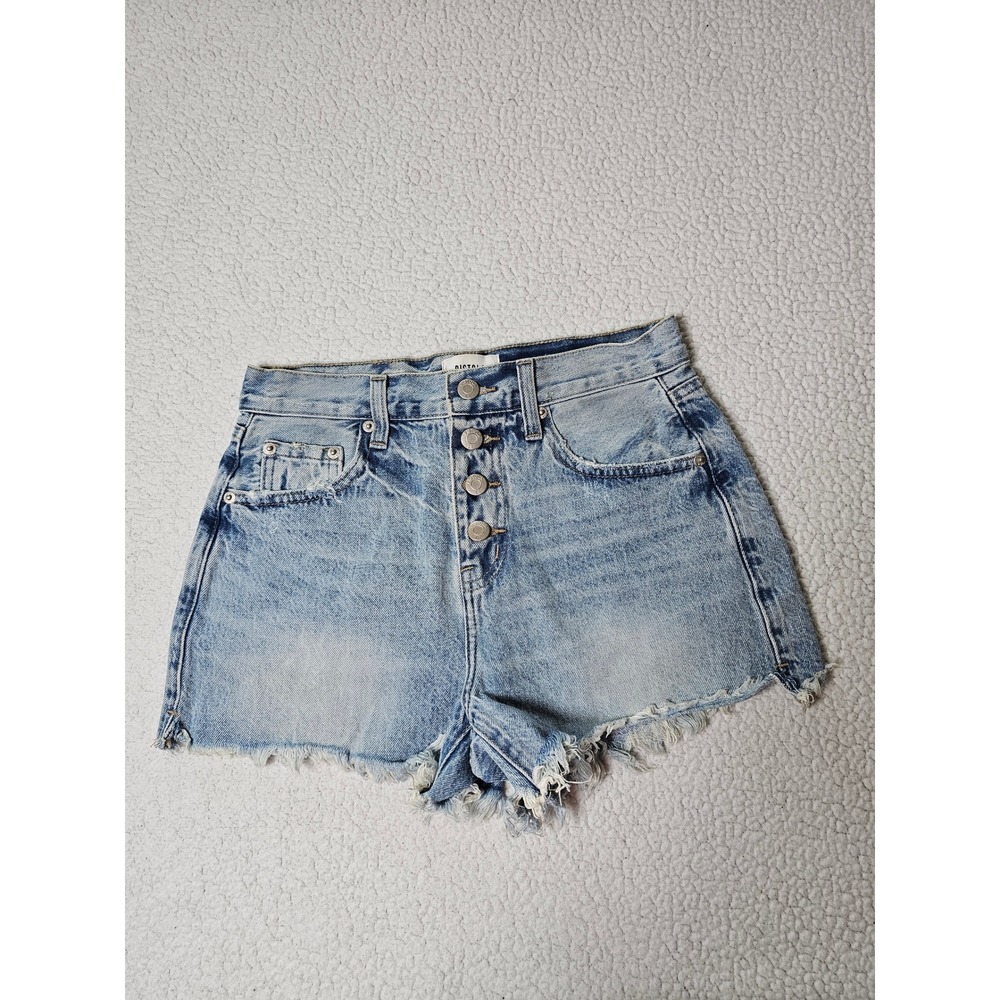 Pistola Womens Light Wash Distressed High Rise Button Fly Denim Shorts Size 24